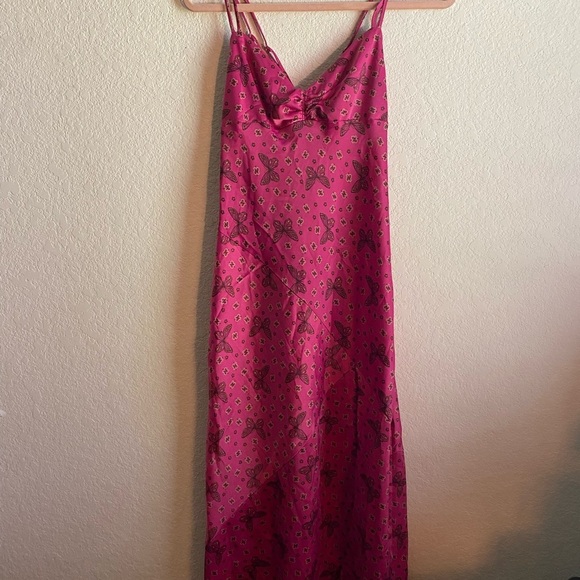 Urban Outfitters Samira Fuchsia Butterfly Midi Satin Slip Coquette Fairy Dress M - Picture 4 of 15